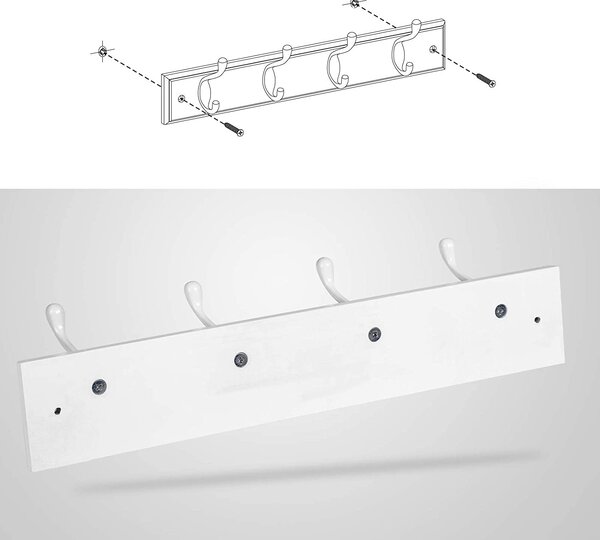 Stensko stojalo za oblačila s 4 kovinskimi kavlji, 40 x 7 x 9 cm, belo | SONGMICS