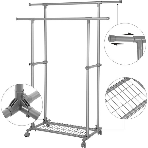 Stojalo za oblačila, Dvojno obešalo za oblačila se lahko podaljša od 87 do 150 cm | SONGMICS