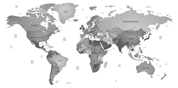 Slika na pluti zemljevid sveta v črnobeli barvi