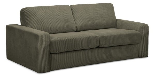 Kaki zelena raztegljiva sedežna garnitura iz rebrastega žameta 195 cm Nona – Makamii