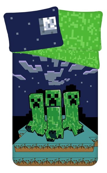 Zeleno-modra enojna bombažna otroška posteljnina 140x200 cm Minecraft "Sssleep Tight" – Jerry Fabrics