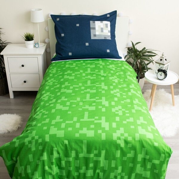 Zeleno-modra enojna bombažna otroška posteljnina 140x200 cm Minecraft "Sssleep Tight" – Jerry Fabrics