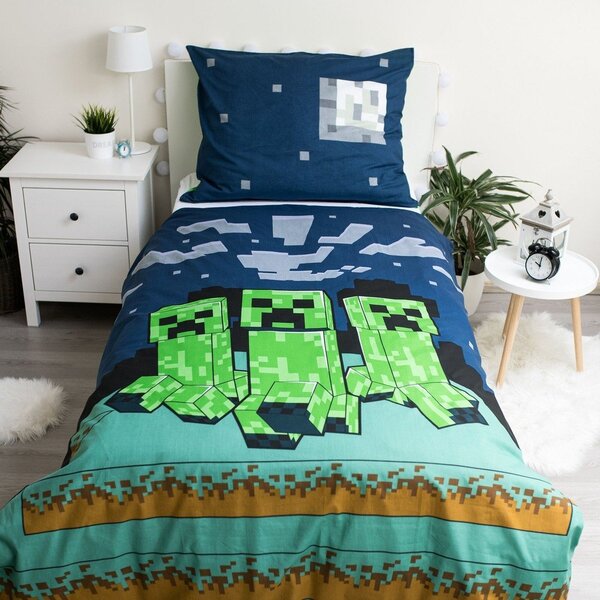 Zeleno-modra enojna bombažna otroška posteljnina 140x200 cm Minecraft "Sssleep Tight" – Jerry Fabrics