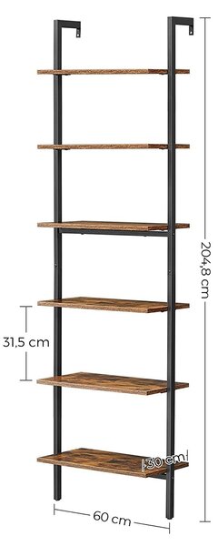 Lestvena polica, 6-nivojska knjižna polica 60 x 204,8 x 30 cm | VASAGLE