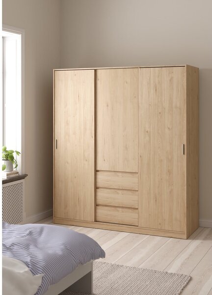 Garderobna omara v hrastovem dekorju z drsnimi vrati 177x200x60 cm Naia – Tvilum