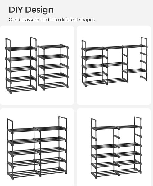 Stojalo za čevlje, 10-nivojski kovinski sistem za shranjevanje čevljev 45 x 174 x 30 cm, črn | SONGMICS