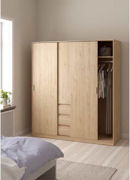 Garderobna omara v hrastovem dekorju z drsnimi vrati 177x200x60 cm Naia – Tvilum