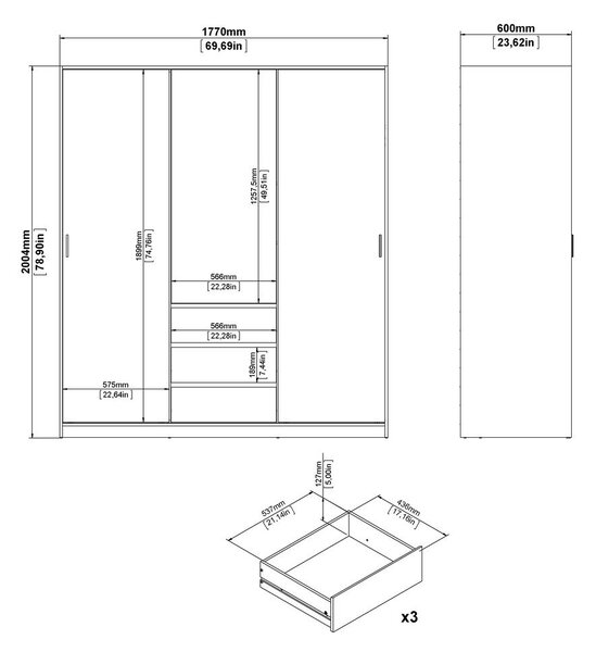 Garderobna omara v hrastovem dekorju z drsnimi vrati 177x200x60 cm Naia – Tvilum