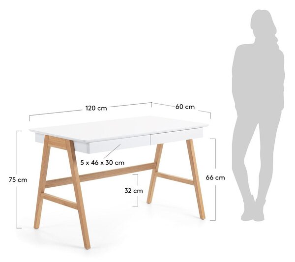 Pisalna miza z belo ploščo Kave Home Ingo, 120 x 60 cm