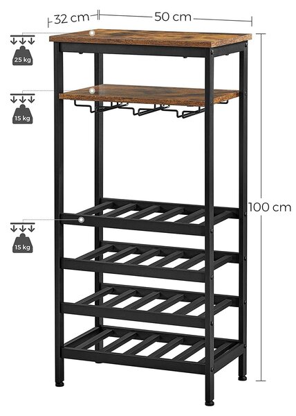 Držalo za steklenice, stojalo za vino, rustikalno rjavo-črno | VASAGLE