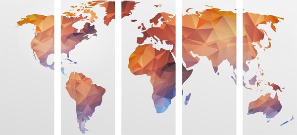 5-delna slika poligonalni zemljevid sveta v odtenkih oranžne