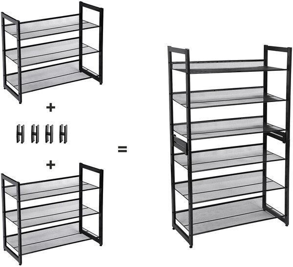 Stojalo za čevlje, 3-stopenjska zložljiva polica, za 9-12 parov, črna | SONGMICS