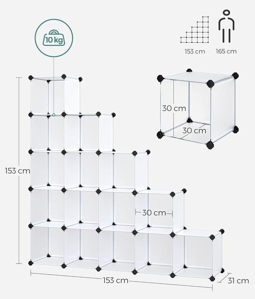 Enota za shranjevanje s 16 kockami, bela
