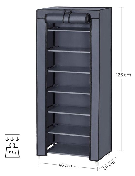 Stojalo za čevlje na 7 ravneh s kovinskim okvirjem, siva | SONGMICS