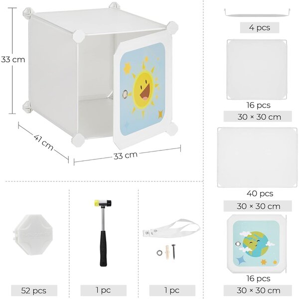 Modularni sistem za shranjevanje, 16 kock za shranjevanje igrač, bele barve | SONGMICS