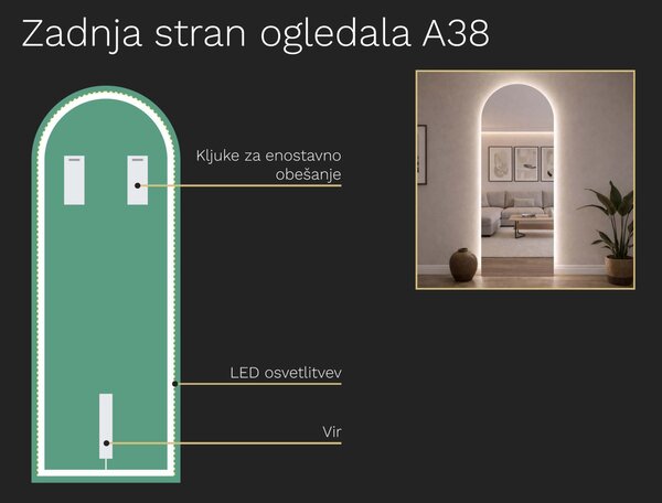 Netipično kopalniško ogledalo z LED osvetlitvijo A38 35×93