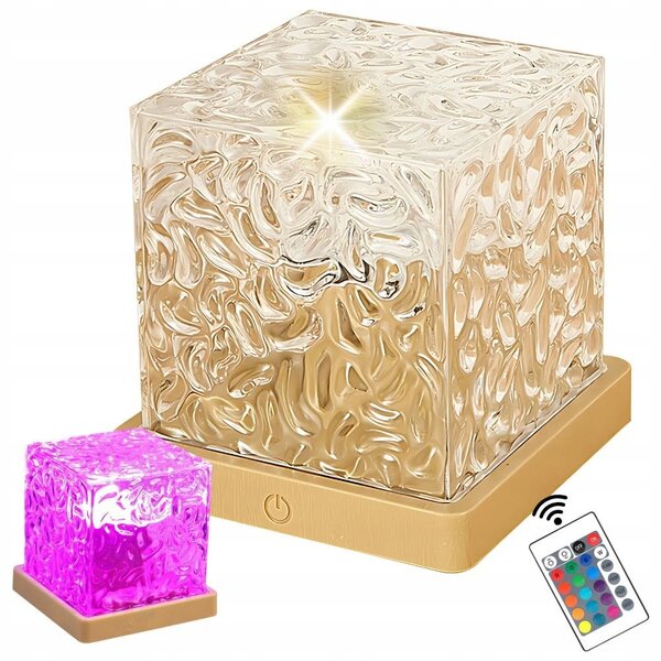 Akrilna aku. LED RGB kristalna svetilka kocka USB + daljinec