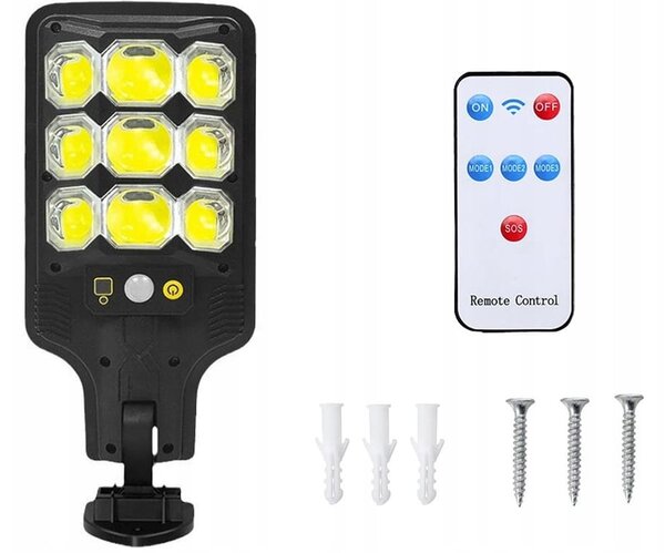 Solarna aku. 63 LED COB cestna svetilka s sezorjem gibanja in mraka + daljinec