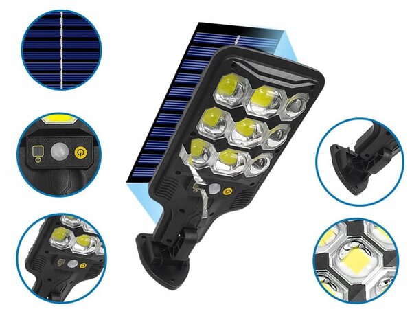 Solarna aku. 63 LED COB cestna svetilka s sezorjem gibanja in mraka + daljinec