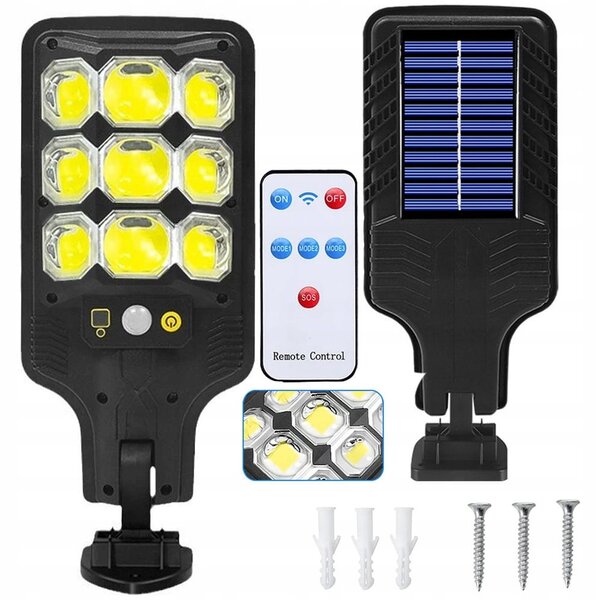 Solarna aku. 63 LED COB cestna svetilka s sezorjem gibanja in mraka + daljinec
