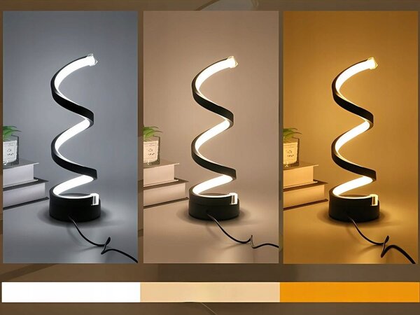 LED spiralna namizna svetilka 3 barve svetlobe USB črna