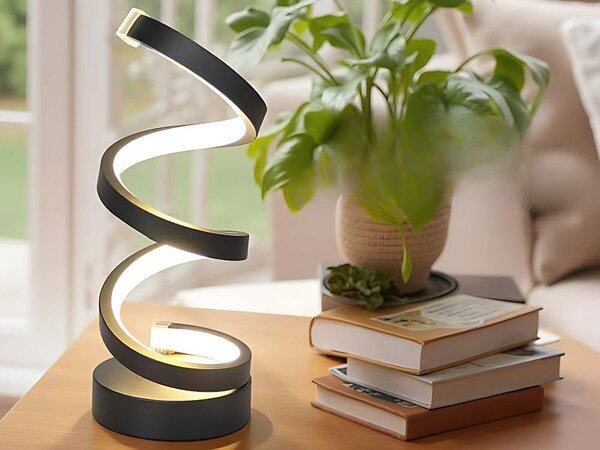 LED spiralna namizna svetilka 3 barve svetlobe USB črna