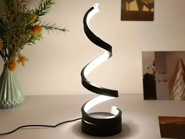 LED spiralna namizna svetilka 3 barve svetlobe USB črna