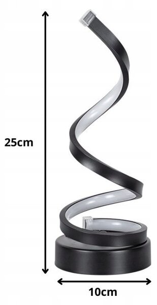 LED spiralna namizna svetilka 3 barve svetlobe USB črna