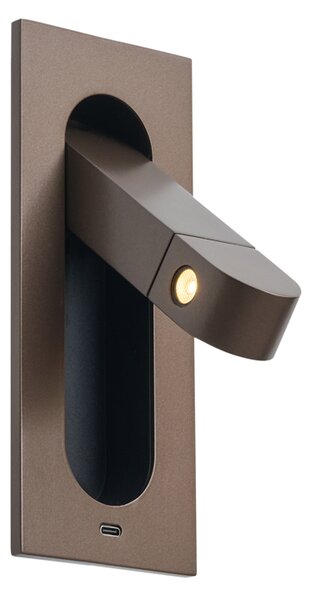 Moderna stenska svetilka temno bronasta vklj. LED in USB-C priključek - Hilton