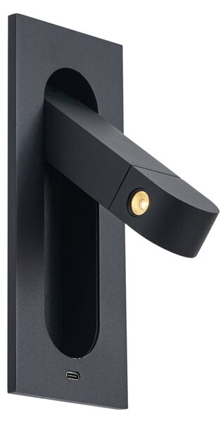 Moderna stenska svetilka črna vklj. LED in USB-C priključek - Hilton