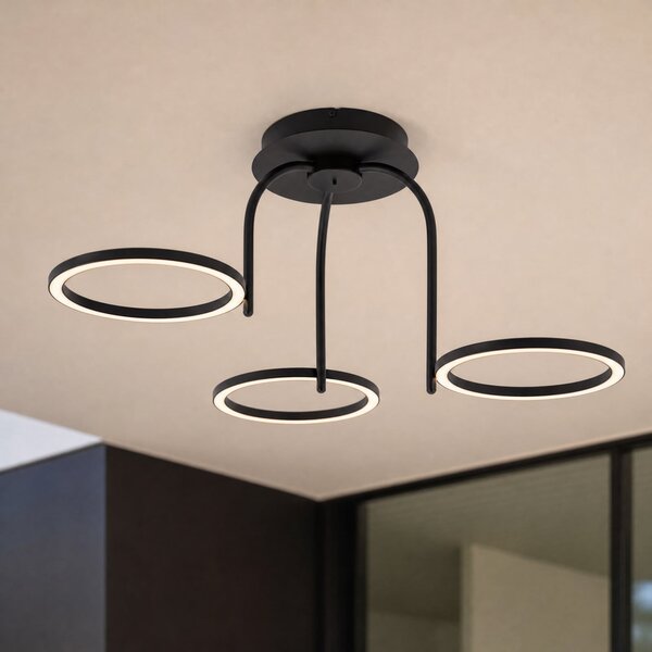 Lucande LED-stropna svetilka za zunanjo uporabo Sylvara, črna, CCT, 3-žarilna, zatemnjen, Črna, Kovina, Dizajn