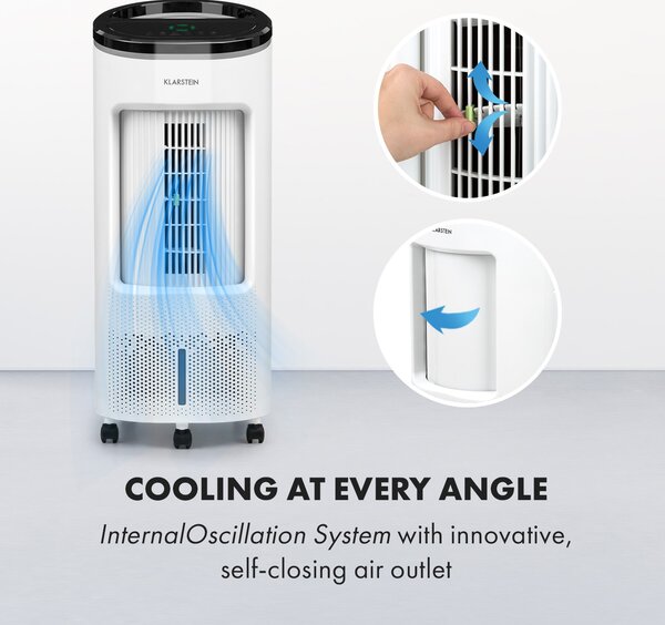 Klarstein IceWind Plus, hladilnik zraka 4 v 1, ventilator, vlažilec zraka, čistilec zraka, 330 m³ / h, 65 W, 7 litrov, 4 hitrosti, nihanje, ionizator, časovnik, daljinski upravljalnik, mobilen