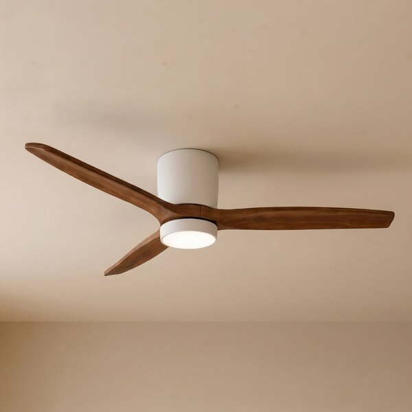 Lucande LED stropni ventilator Faipari, temno leseno, DC, 132 cm, Bela, Dnevna soba / jedilnica, Les, Sodobni