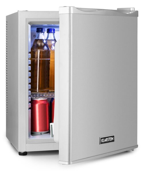Klarstein Happy Hour 30, minibar, 30 l, 5-15 °C, energijski razred G, tiho delovanje, 25 dB, LED osvetlitev, srebrna
