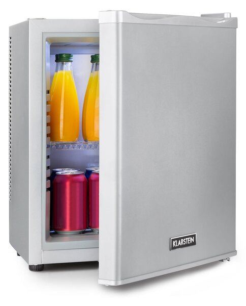 Klarstein Happy Hour 23, minibar, 23 l, 5-15 °C, energijski razred G, tiho delovanje, 23 dB, LED-osvetlitev, srebrna