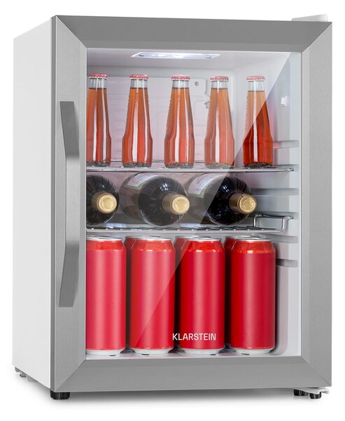 Klarstein Beersafe M Crystal White, hladilnik, 33 litrov, 2 polici, panoramska steklena vrata, nerjaveče jeklo