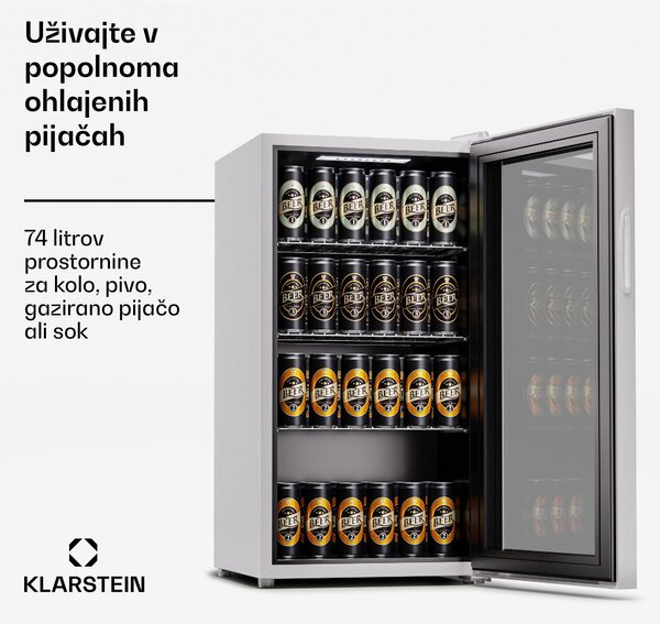 Klarstein Beersafe 74 Slim, hladilnik, 74 litrov, 3 police, panoramska steklena vrata