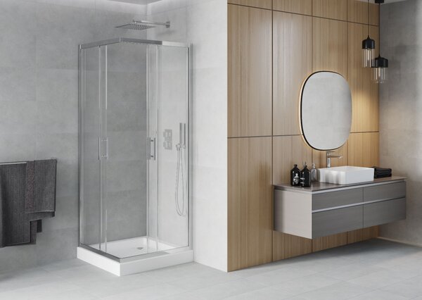 Mexen Rio kvadratna tuš kabina 80 x 80 cm, prozorna, krom + bela tuš kad - 860-080-080-01-00-4510