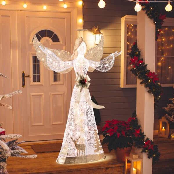 150 cm osvetljena božična figura angel s 100 toplo belimi LED lučkami, božična dekoracija