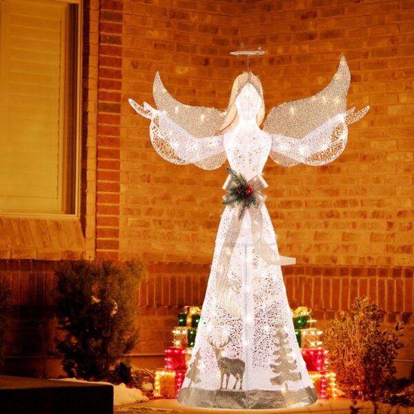 150 cm osvetljena božična figura angel s 100 toplo belimi LED lučkami, božična dekoracija