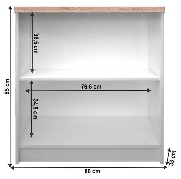 KONDELA Nizki regal, bela/hrast sonoma, TOPTY TIP 16