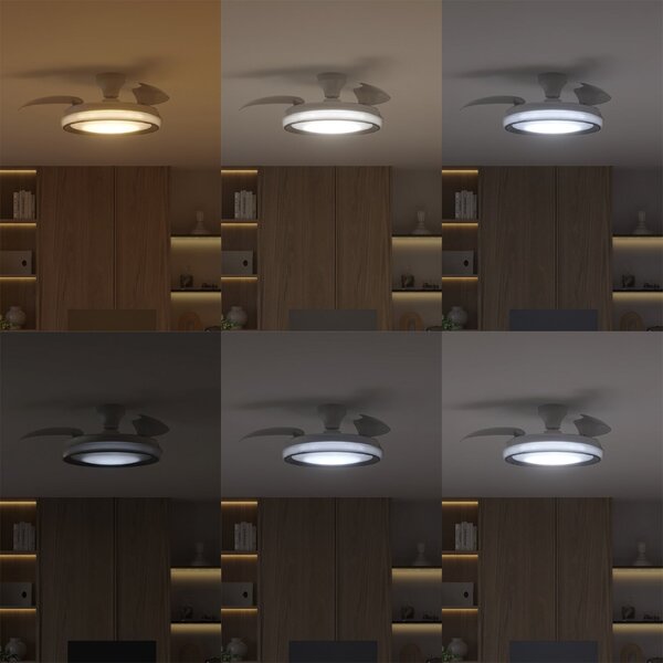 Philips LED stropni ventilator Bliss, bel sijajni, DC, tiho delovanje, zatemnjen, Bela, Dnevna soba / jedilnica, Kovina, Sodobni