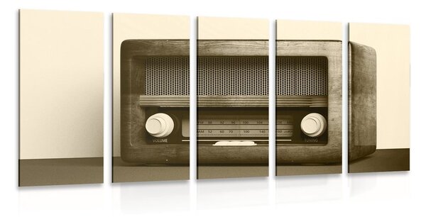 5-delna slika retro radio v sephia izvedbi