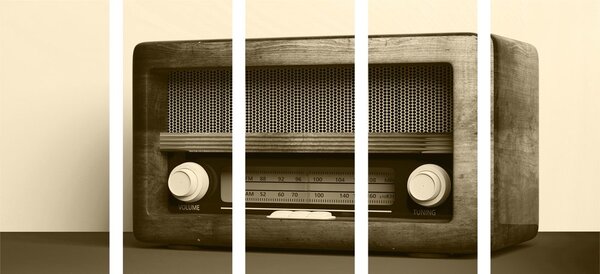 5-delna slika retro radio v sephia izvedbi