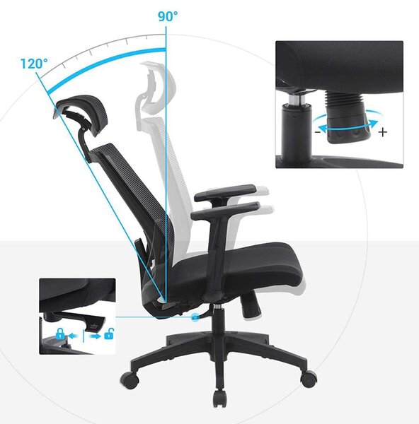 Pisarniški stol, z mrežasto prevleko, ergonomski računalniški stol | SONGMICS