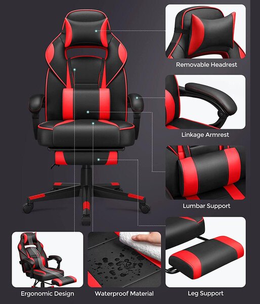 Ergonomski igralni stol z oporo za noge | SONGMICS