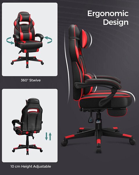 Ergonomski igralni stol z oporo za noge | SONGMICS