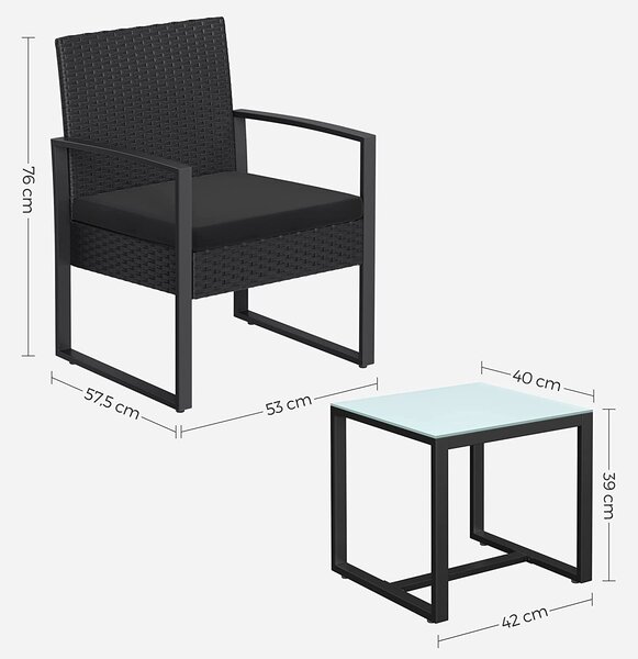 Garnitura vrtnega pohištva, 53 x 76 x 57,5 cm, črna | SONGMICS