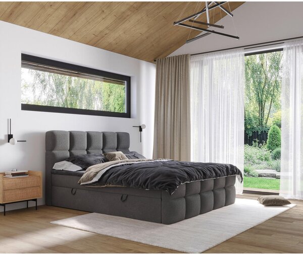 POSTELJA Z VZMETNICO 140 cm x 200 cm , tekstil temno siva