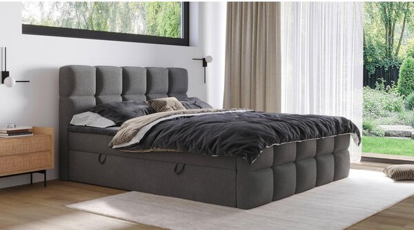 POSTELJA Z VZMETNICO 140 cm x 200 cm , tekstil temno siva